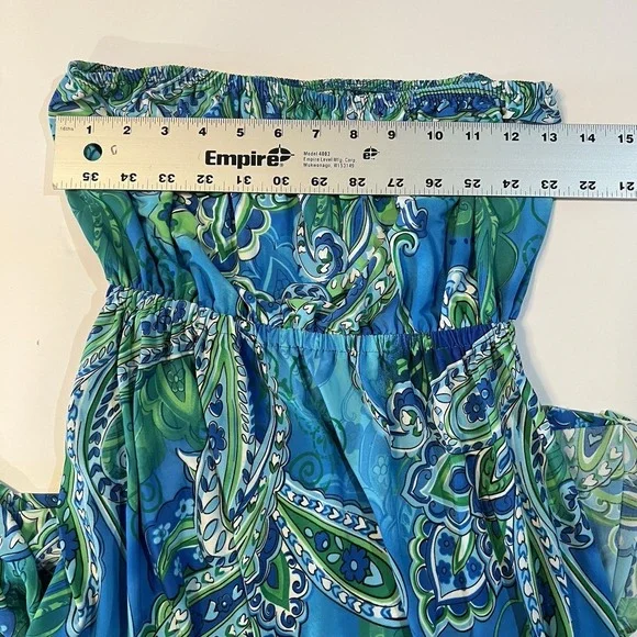 Cristina Love Blue Green Paisley Strapless High-Low Maxi Dress Womens XL - Picture 6 of 10